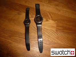 2x Swatch Uhr A83 / S521 1983 Schwarz Gold selten Retro