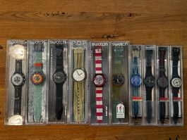 10 Vintage Swatch Uhren 90er Jahre m. Schachteln und Papiere