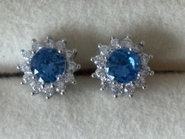 Luxus Elegante Ohrschmuck Zirkonia Farbe Silber/Blau