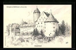 Künstler-AK Pruntrut, Blick zum Schloss