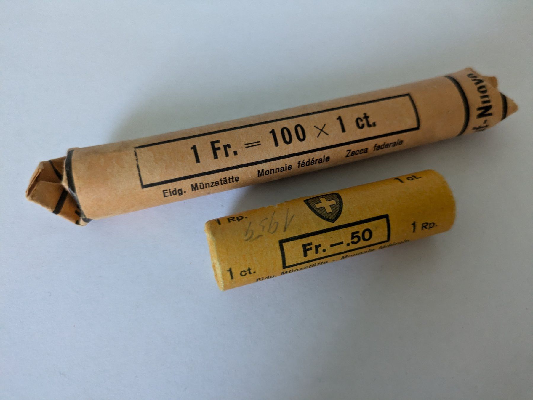 Alle Münzen: Originalrollen 1 Rp 1958 + 1959 – Neu und originalverpackt aus Châtelaine von Pttn