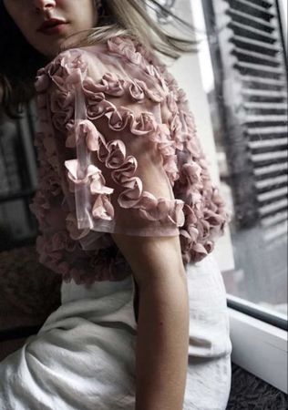 ZARA Tüll Shirt transparent Rüschen Gr M neuwertig Rose
