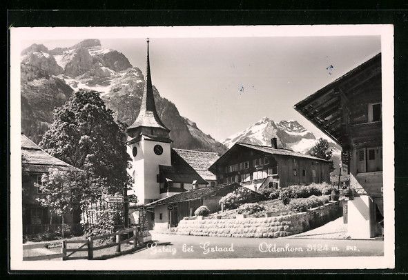 Cartoline postali: Gsteig bei Gstaad, Ortspartie mit Kirche – Usato da Berlin venduto da bartko-reher