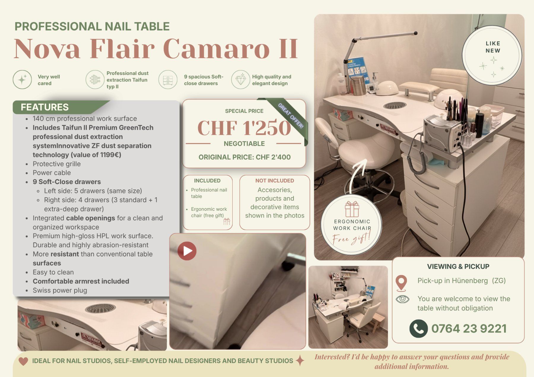Jeux: Table manicure professionnel avec extraction - NOVA FLAIR – D'occasion à Hunenberg par perla.munoz 1
