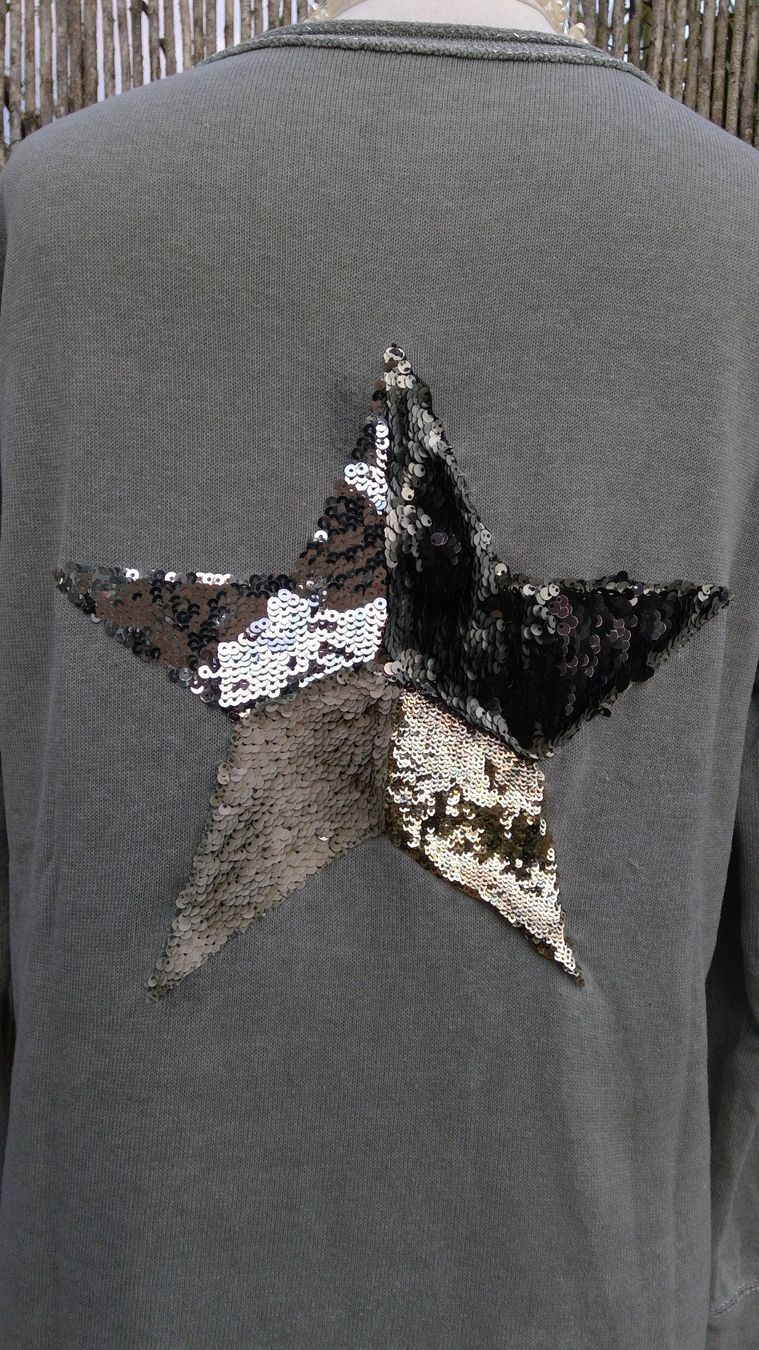 Maglioni & Felpe: Pullover kaki étoile dos en sequins, taille 2/M – Usato da Agiez venduto da chouchanelle 6