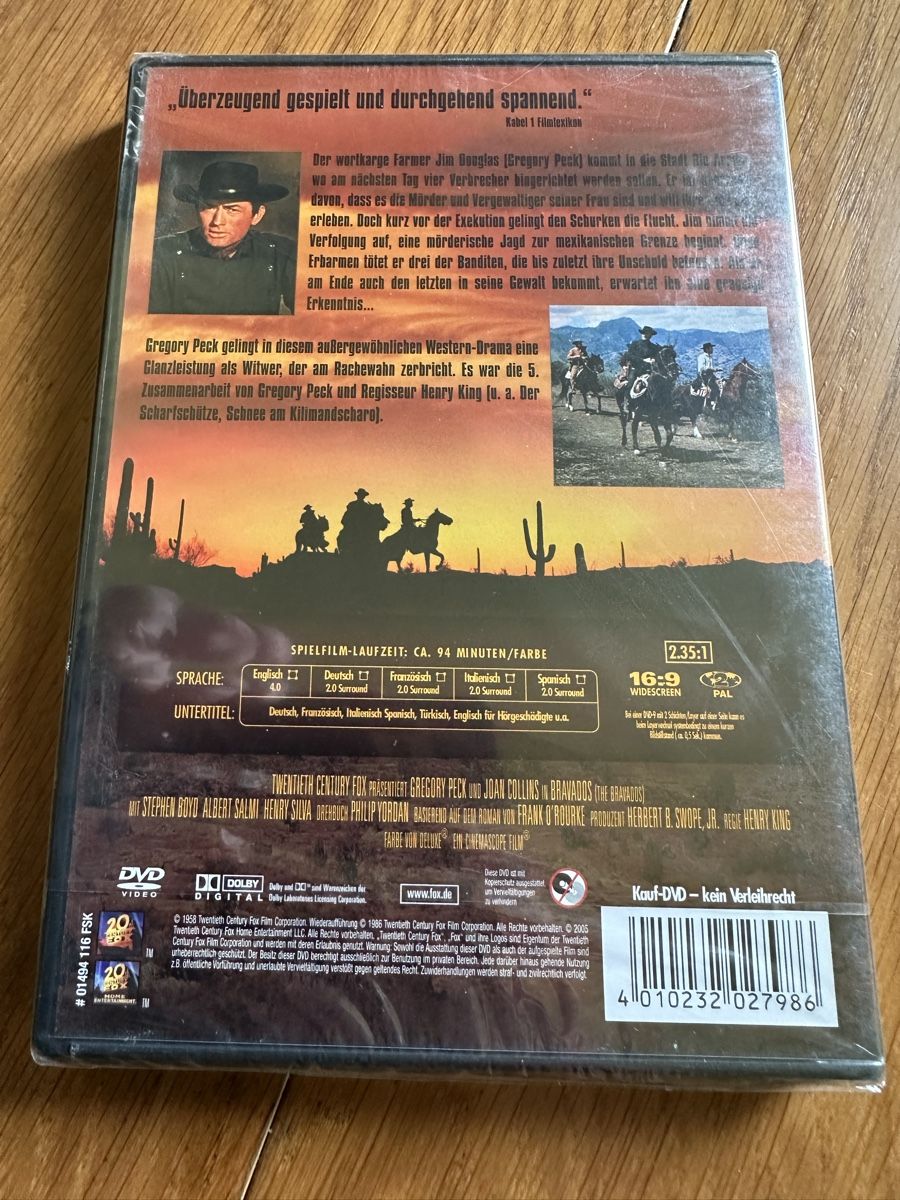 Alle DVDs: Bravados, Gregory Peck Western DVD neu – Neu und originalverpackt aus Benken ZH von Audi-erich 1