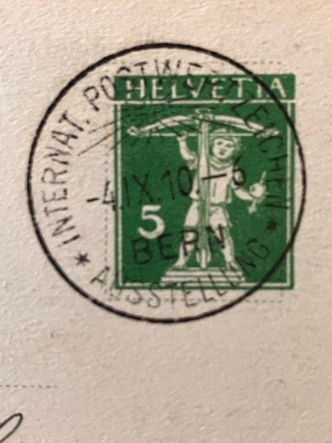 Ansichtskarten: 1910: Int. Postwertzeichenausstellung Bern – Gebraucht aus Rubigen von Menthe 2