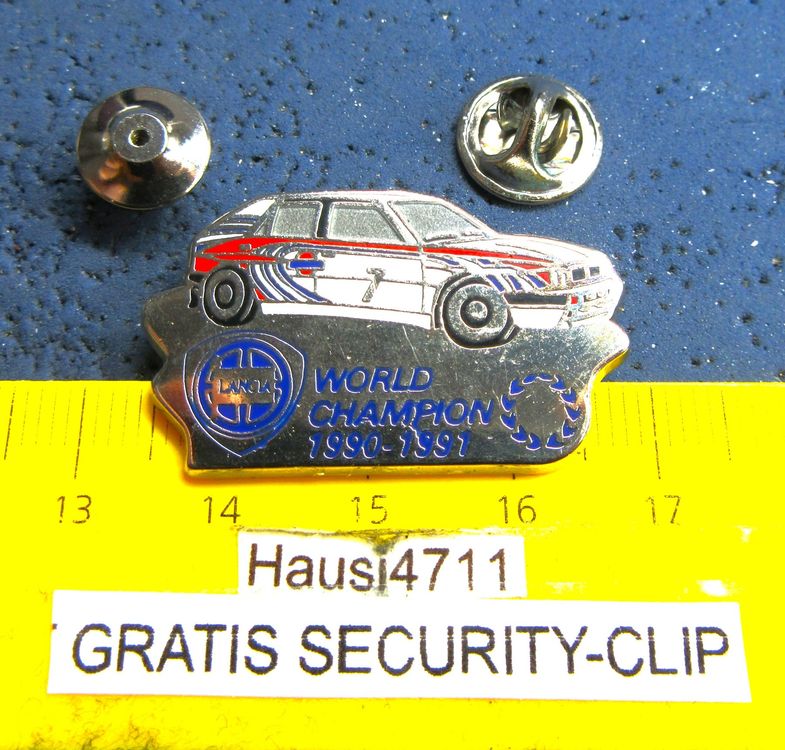 LANCIA WORLD CHAMPION 1990-1991 RALLY PIN MIT SECURITY-CLIP (Gebraucht ...
