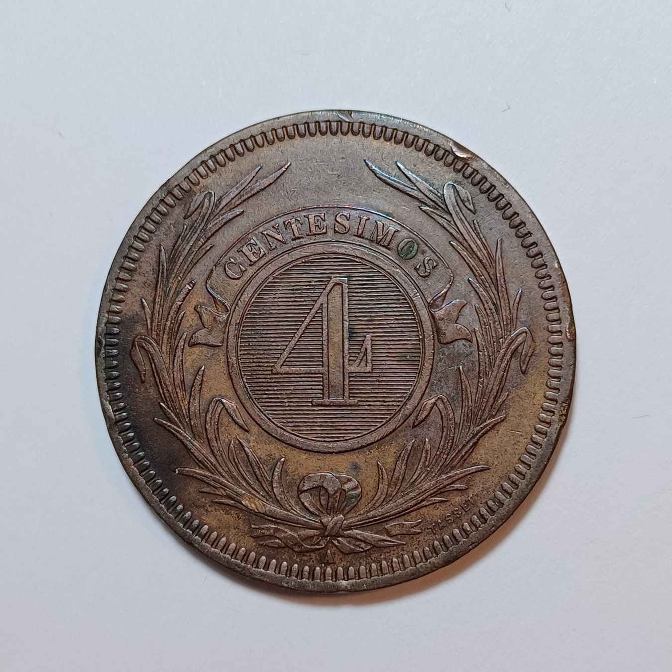 Tutti le monete: 4 Centésimos 1869 Uruguay – Usato da Pfäffikon ZH venduto da Welt_Muenzen 1