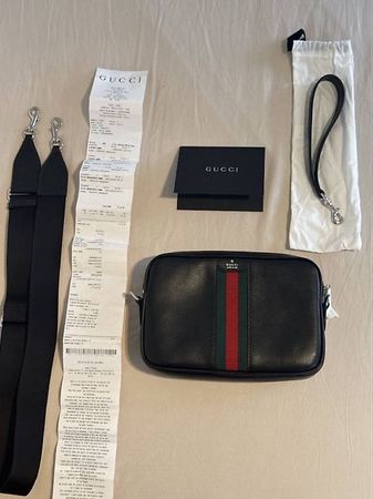 Gucci petit sac bandoulière Web Trademark cuir noir  neuf 