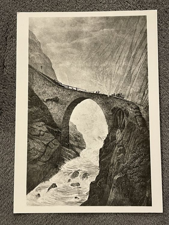AK mit Kunst von F. Adam / Le Pont du Diable sur la Reuss Kaufen auf
