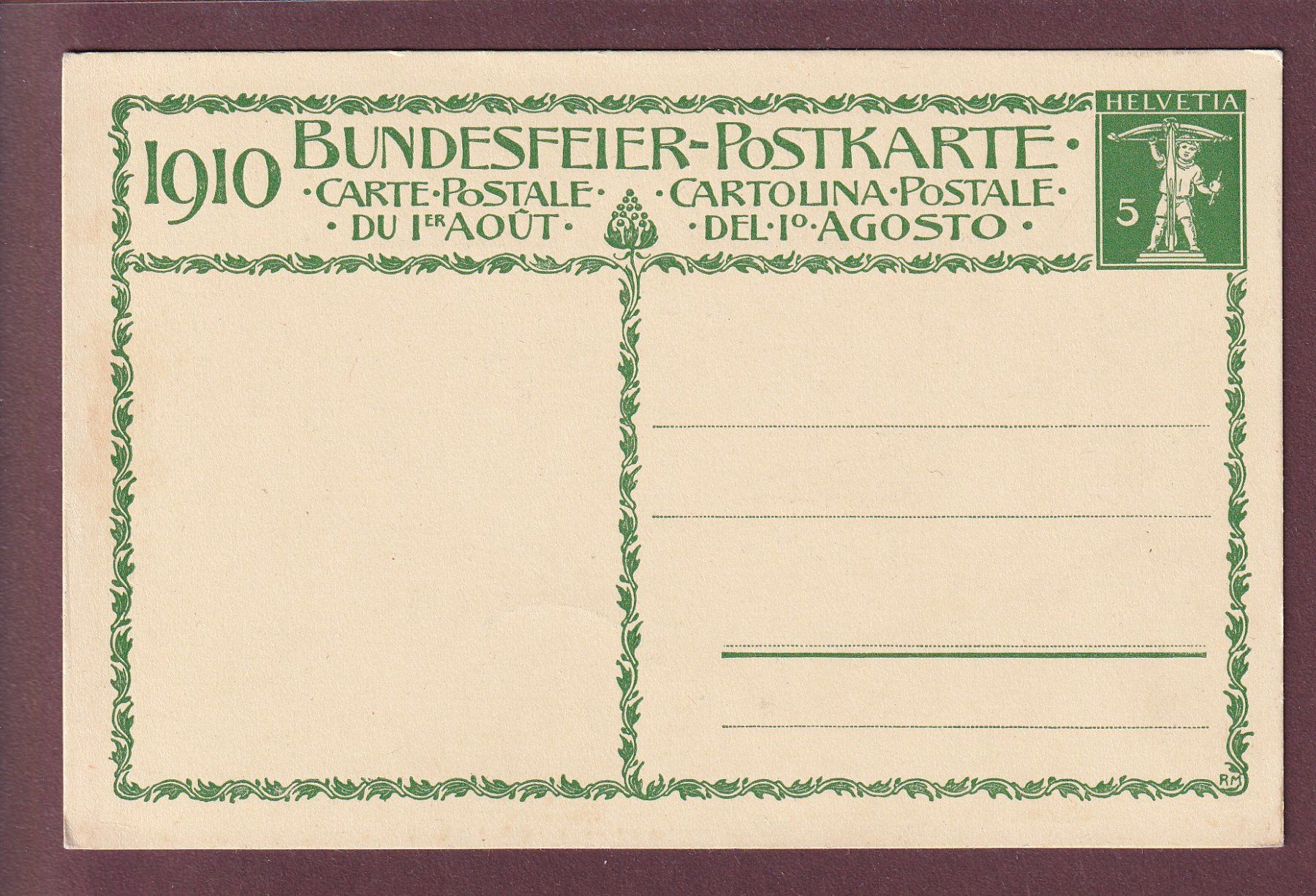 Cartoline postali: BUNDESFEIER / FÊTE NATIONALE 1910 – Usato da Pully venduto da nicecards 1