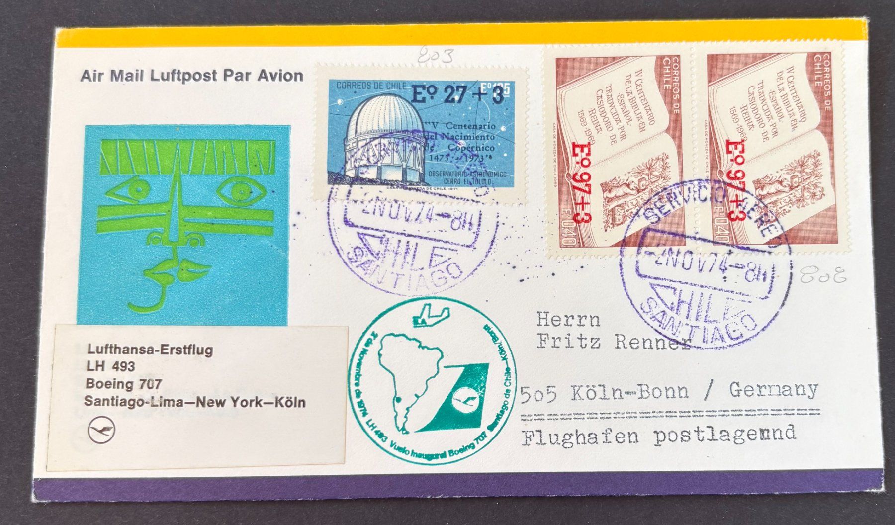 Alle Briefmarken: LUFTHANSA ERSTFLUG LH-493 BOEING 707 – Gebraucht aus Ostermundigen von wini63