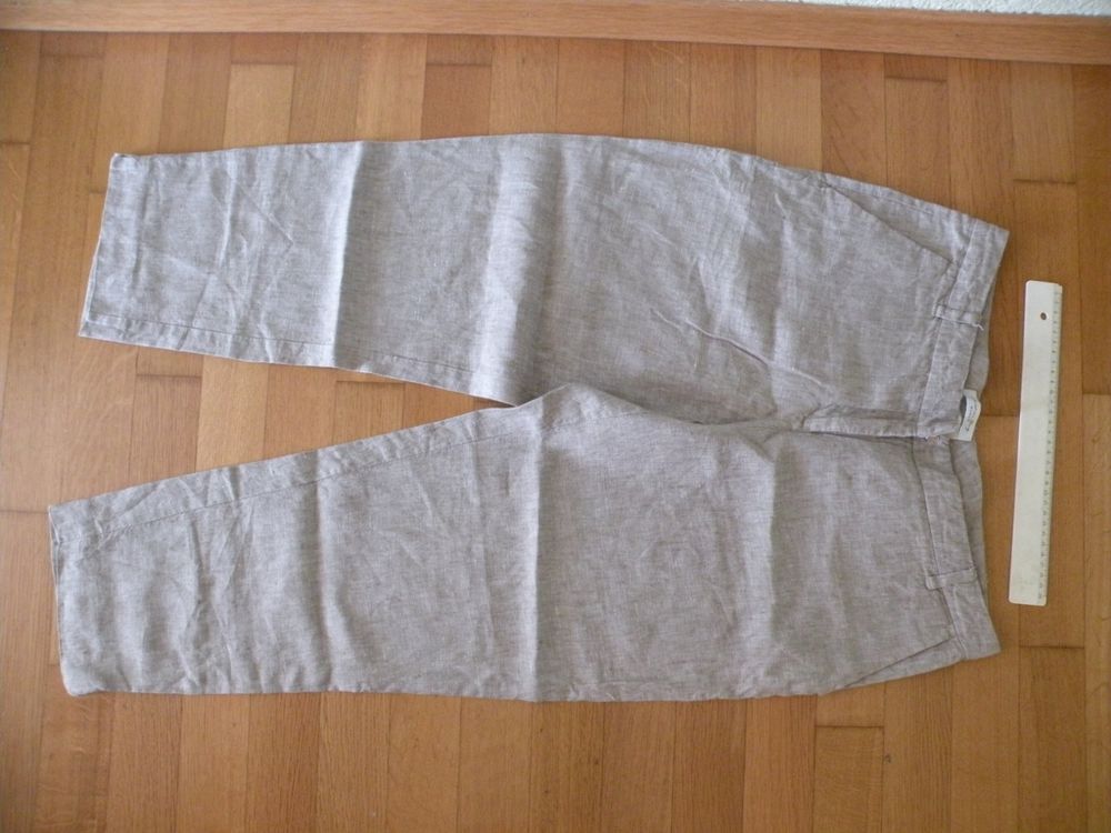 Damen Leinen Hose 3/4 - Leichte Baumwollhose Mit Seitenschlitzen Und Gesäßtaschen