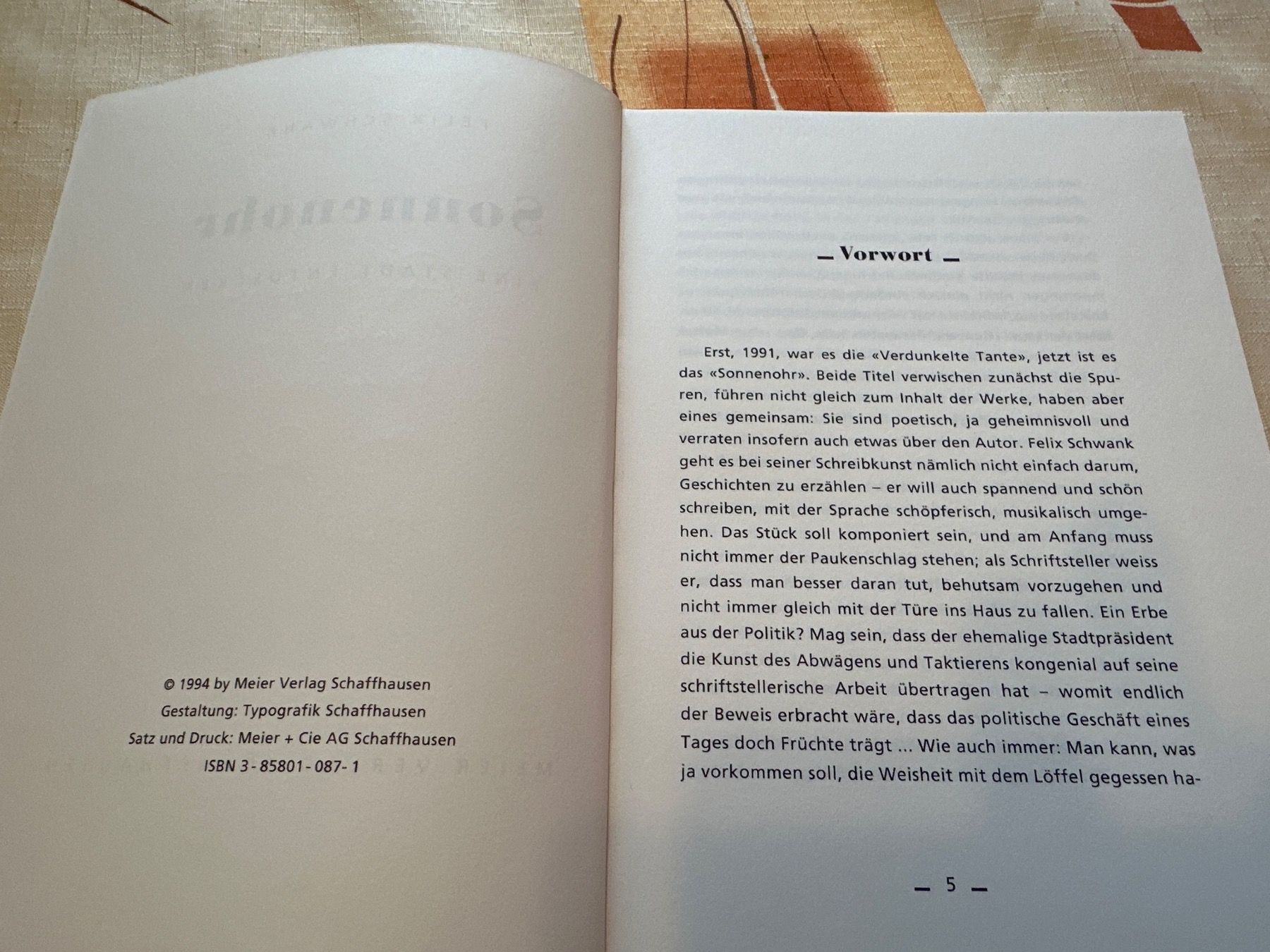 Libri: Felix Schwank - Sonnenohr – Usato da Schaffhausen venduto da D-MAC 1