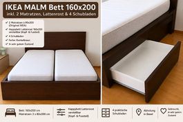 IKEA MALM Bett 160x200 inkl. Matratzen & Lattenrost