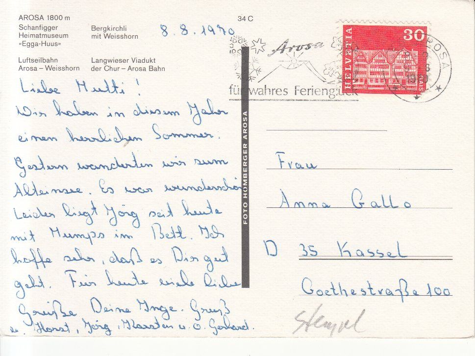 Cartoline postali: Arosa 1970 – Usato da Bürglen TG venduto da StampGraf 1