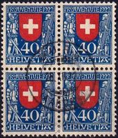 1922, Pro Juventute Nr. J24, Viererblock von BURG 20. Xll.22