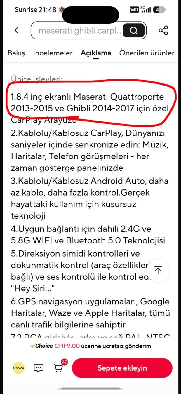 Maserati Tutti i ricambio: Maserati ghibli apple carplay 2014-2017 – Nuovo (secondo la descrizione) da Aesch BL venduto da YagizTek 1