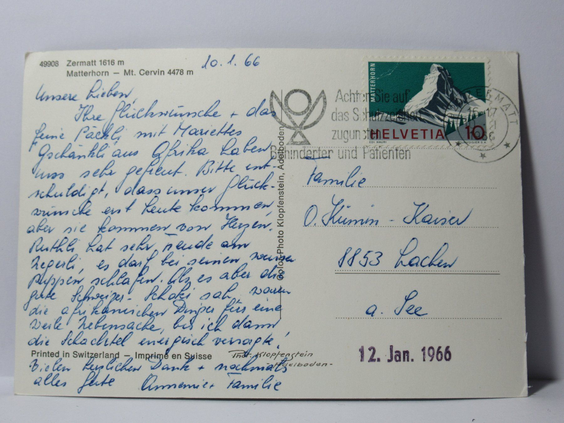 Cartoline postali: Zermatt , Matterhorn  1966 – Usato da Grenchen venduto da Bluemchen1900 1