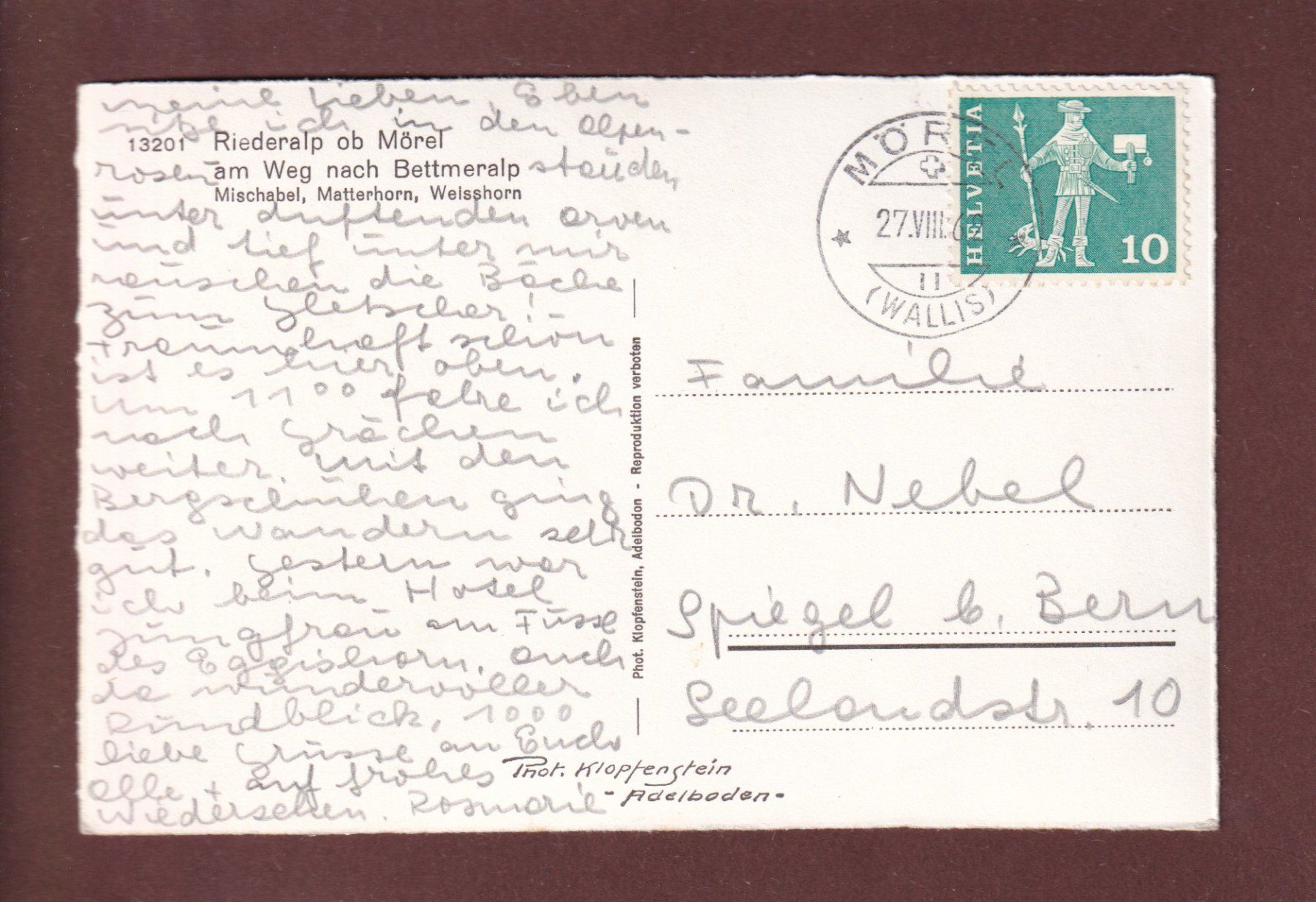 Cartoline postali: RIEDERALP ob Mörel - 1962 – Usato da Pully venduto da nicecards 1