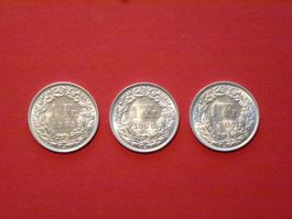 1 Franken, wie neu, Lot mit Jahrg.1965, 1966, 1967 (unz)
