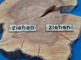 2 antike Tür Schilder « ziehen », Messing (LOT3313#MBS3)