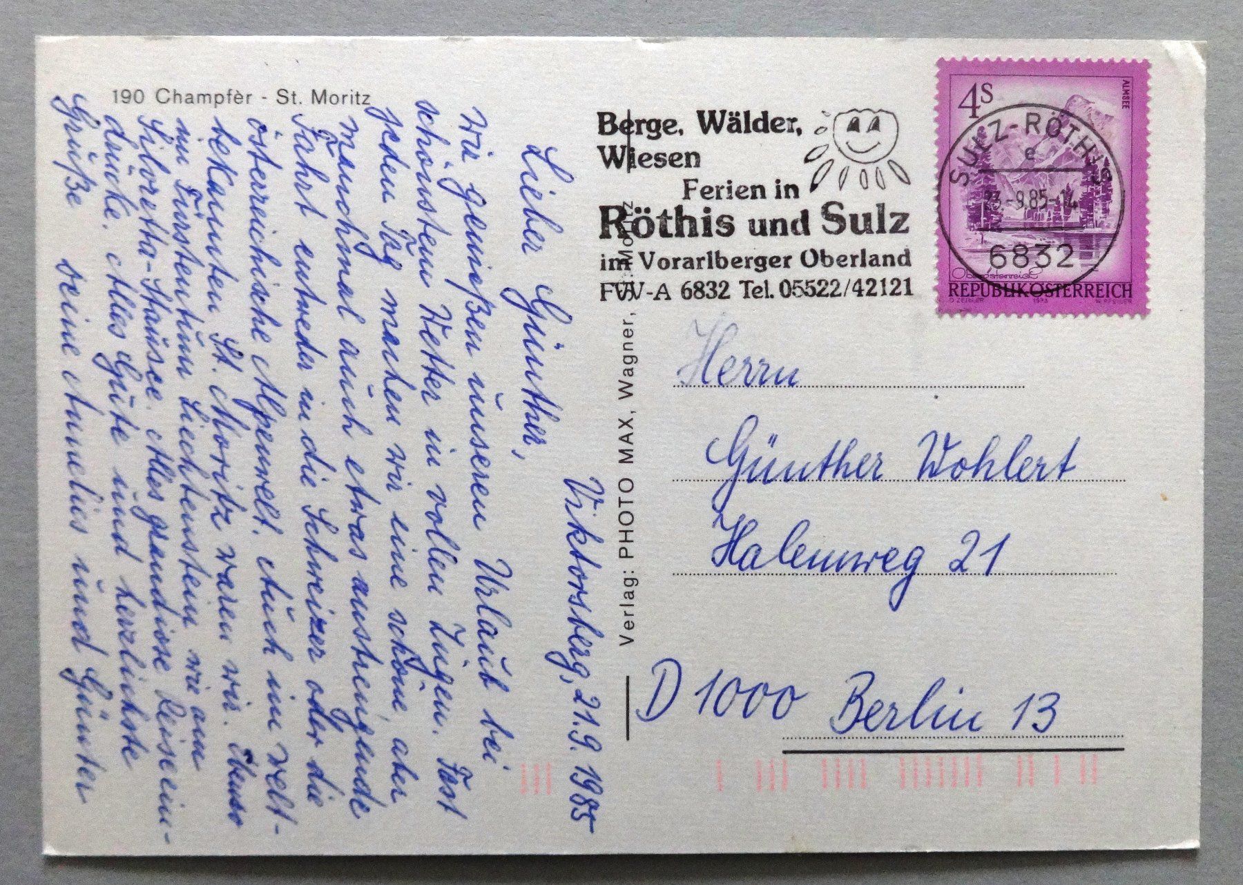 Cartoline postali: Champfèr - St. Moritz – Usato da Fétigny venduto da Billy2miny 1