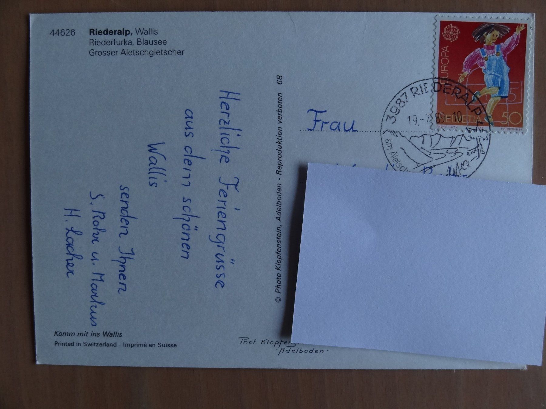 Cartoline postali: Riederalp - Wallis - 1989 – Usato da St Léonard venduto da Riglin 1