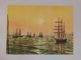 Aquarell (2003) – "Maritime Flotte bei Sonnenuntergang"