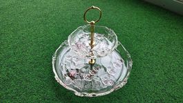 Etagere Glas, Metall mit Blumenornament 2 Stöckig