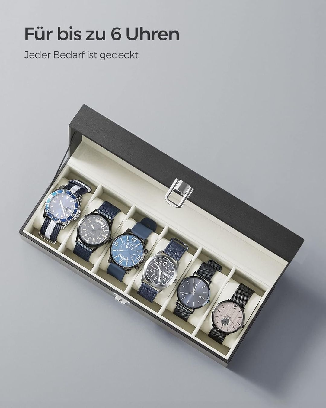 Scatole porta orologi: Uhrenbox 6 Fächer Glasdeckel Schmuckbox schwarz beige – Nuovo e nell'imballaggio originale da Wittenbach venduto da SELVARO 3
