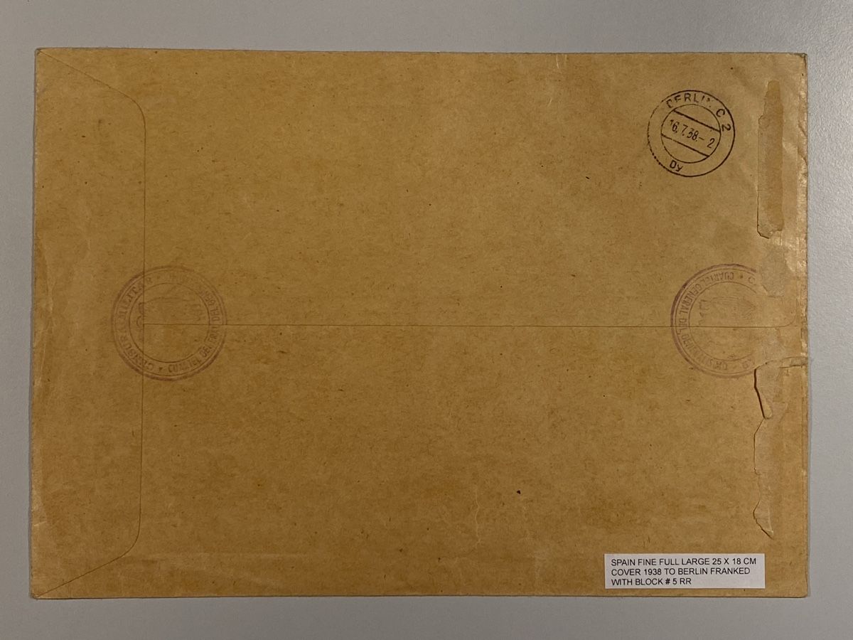 Tutti i francobolli: Spanien 1938, nach Berlin mit Block # 5 RR, top – Usato da Küssnacht a. Rigi venduto da Unique-Valuable 3