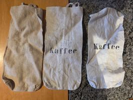 3 Stück alte  Kaffee-Sackli aus Leinen - Stoff  / WWI