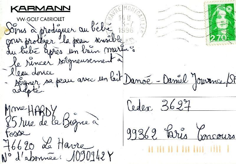 Cartoline postali: Auto VW Golf Cabriolet - Karmann + 1996 – Usato da Emmenbrücke venduto da teestube 1