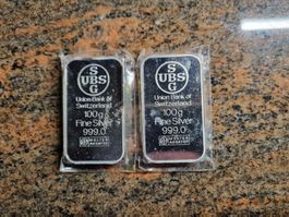 UBS Silberbarren2 x 100g Feinsilber 999.0 - Top Zustand!