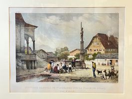 Litho von 1825 Winkelriedbrunnen in Stans Unterwalden