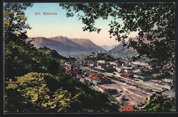 Cartoline postali: AK Bellinzona, Totalansicht mit Bahnhof – Usato da Berlin venduto da bartko-reher