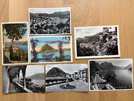 7 alte Ansichtskarten, diverse Sujets aus dem Tessin