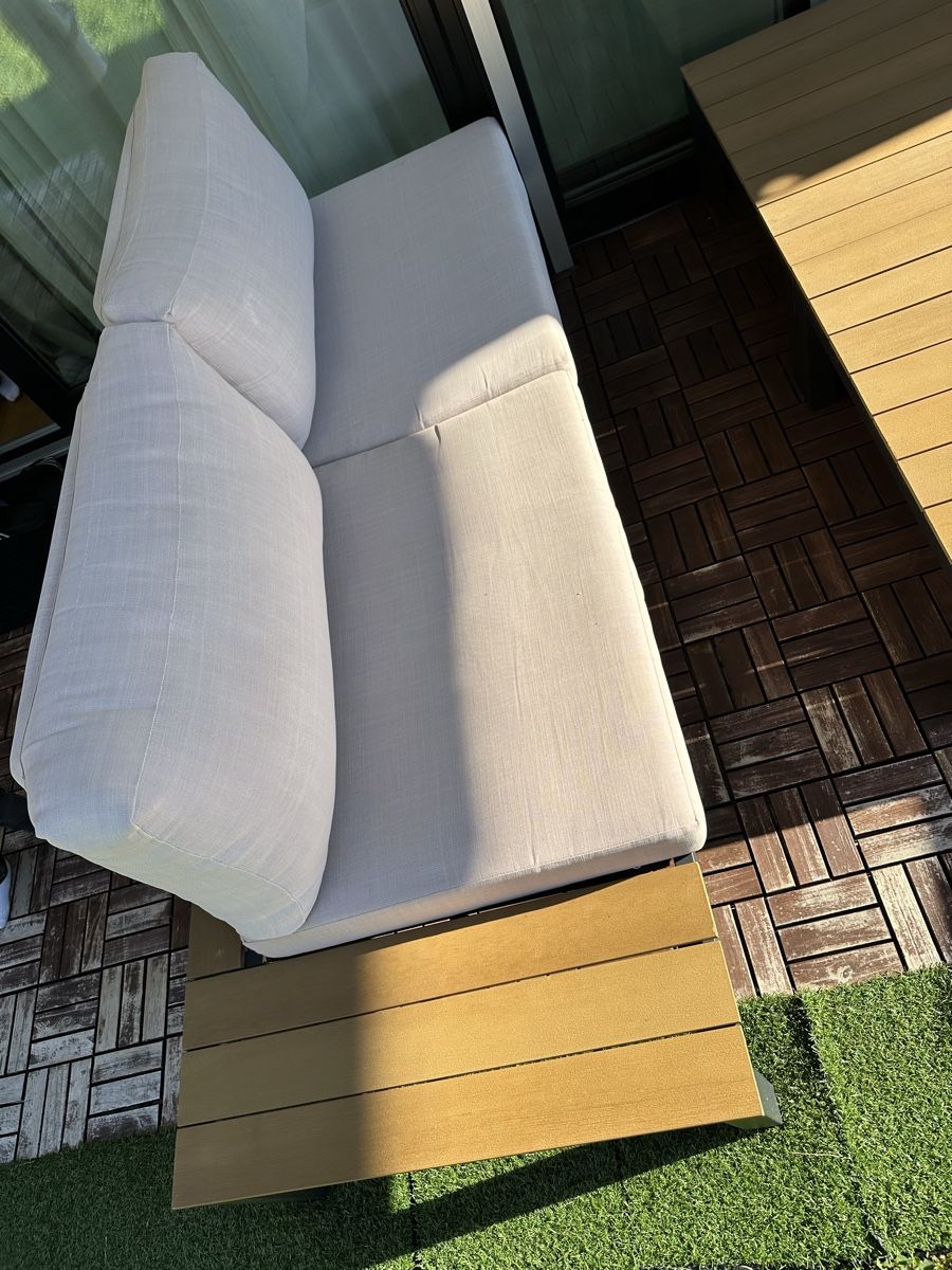 Set di tavolo e panche: Lounge Set Gartenmöbel Holzoptik beige – Usato da Alpnach Dorf venduto da sa.c 6