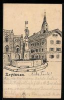 Handgemalt: Zofingen, Brunnen mit Studen