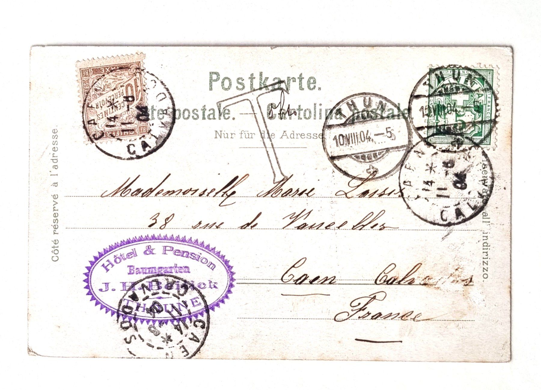 Cartoline postali: Scherzlingen - Thun - 1904 – Usato da Rothrist venduto da RROENK 1