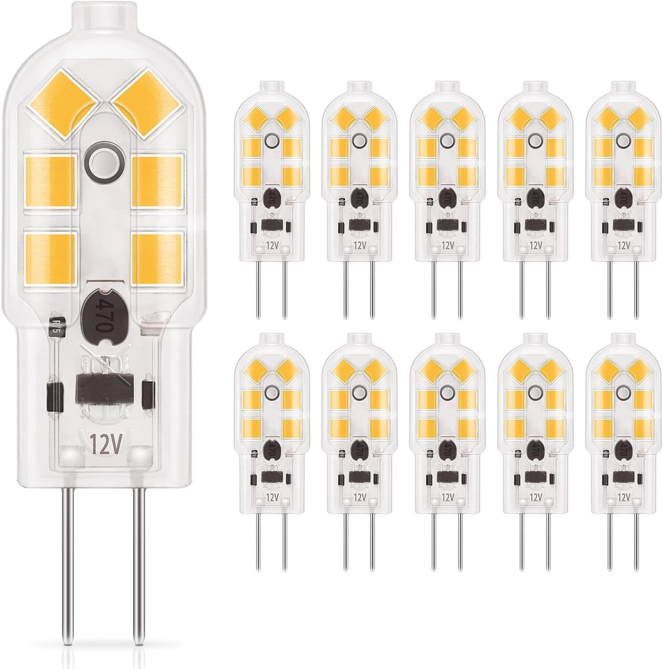10x G4 LED 1.2W 12V Warmweiß – Stiftsockel Birnen, Dimmbar, 10er Set, 120 Lumen