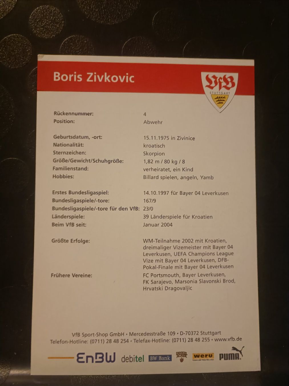 Autografi: Boris Zivkovic - VfB Stuttgart - handsigniert – Usato da Menziken venduto da Artographs 1