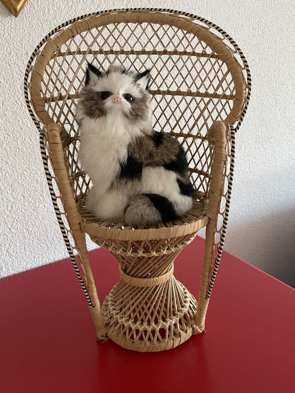 Statuette: sitzende Katze aus Styropor mit echtem Fell beklebt 16 cm – Usato da Winkel venduto da Kade50