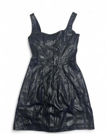 Kleid Kunstleder schwarz Korsett-Optik Grösse S neu