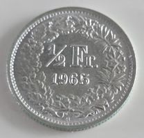1/2 Franken 1965 Münze Silber Helvetia guter Zustand