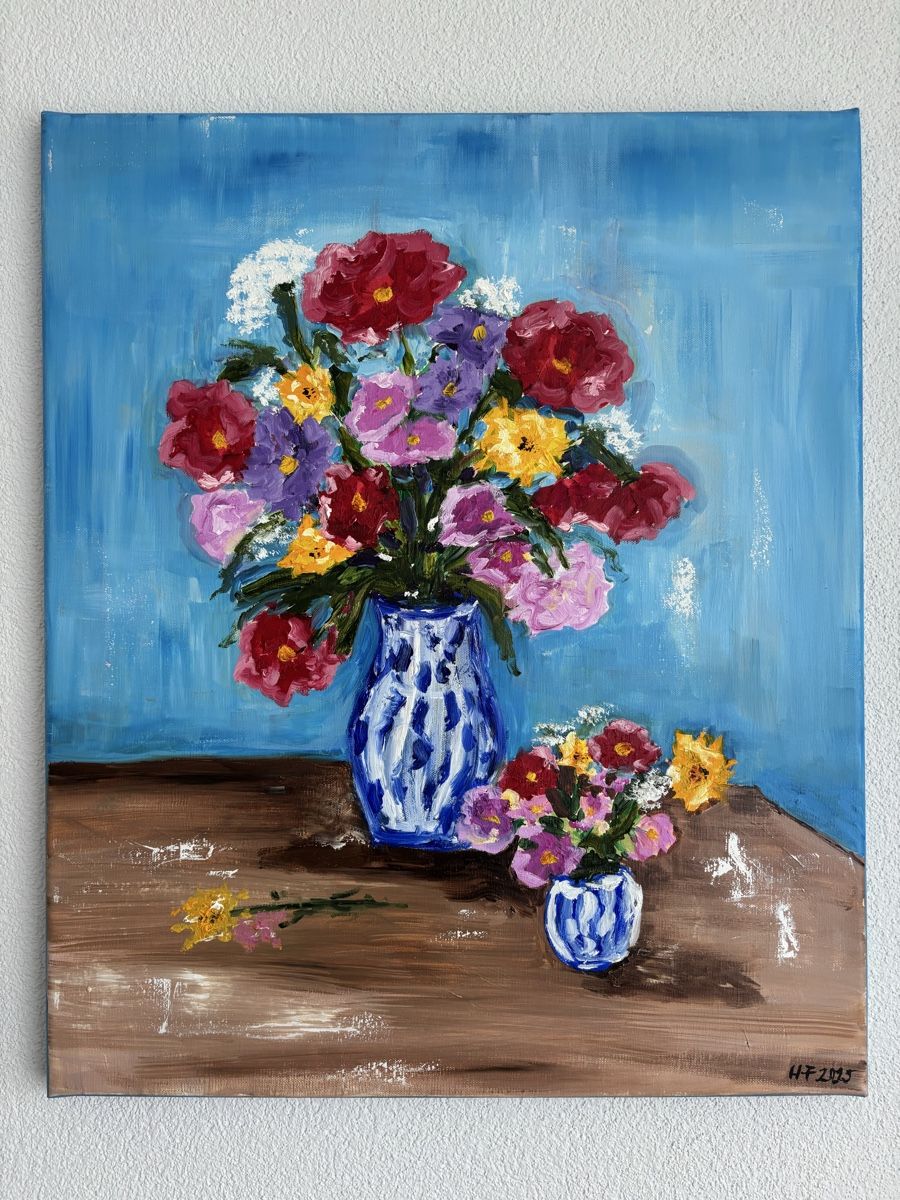 Dipinti: Gemälde: Blumenstillleben mit blauer Vase – Nuovo (secondo la descrizione) da Cham venduto da Felha 2