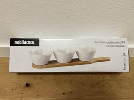Nobilacasa ROSE Set of 3 Bowls on Bamboo Stand - NEW!