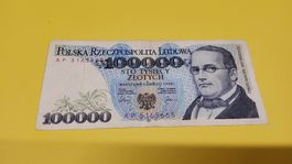 Banknote Polen 100000 Zloty 1990 gebrauchter Zustand
